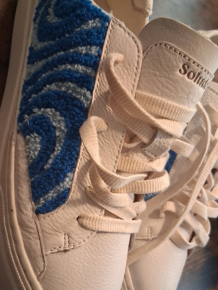 Soludos Cream Lace-Up Sneakers With Blue Wave Panels — image 3 of 6